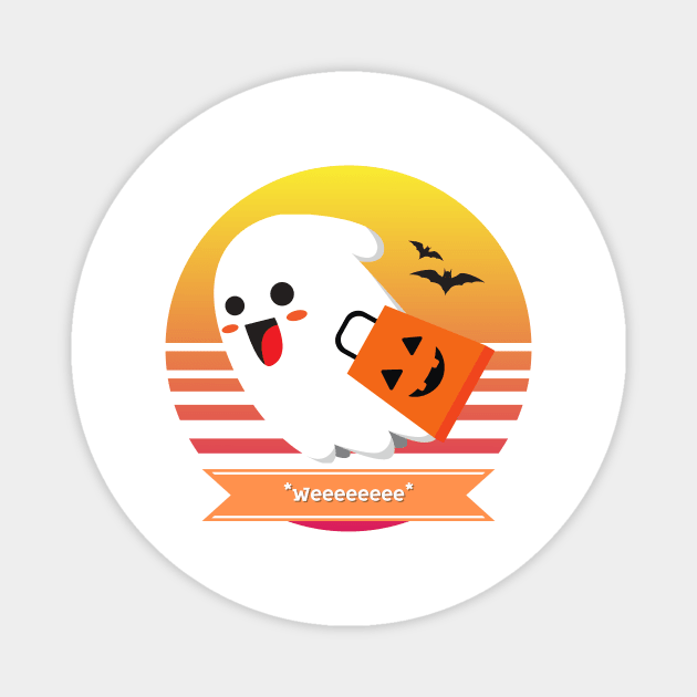 Halloween Cute Ghost Goes *Weeeeeeee* Trick or Treating with Candy Bag Magnet by nathalieaynie